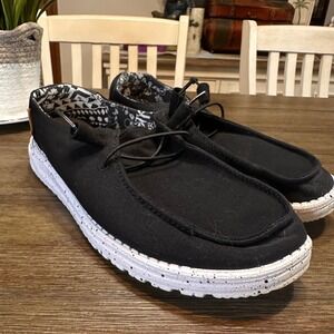Hey Dude Wendy Black Odyssey Shoes Womens Size 8 Canvas Slip On Casual Sneakers